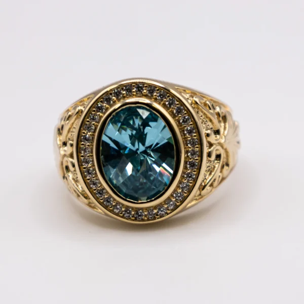Anillo para Hombre, Ovalado Aguamarina entre Zirconia - Imagen 2