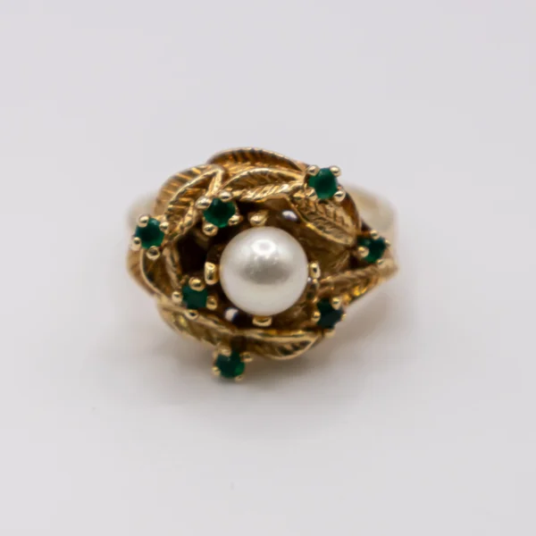 Anillo para Mujer,Nido con Piedras Verdes y Perla - Imagen 2