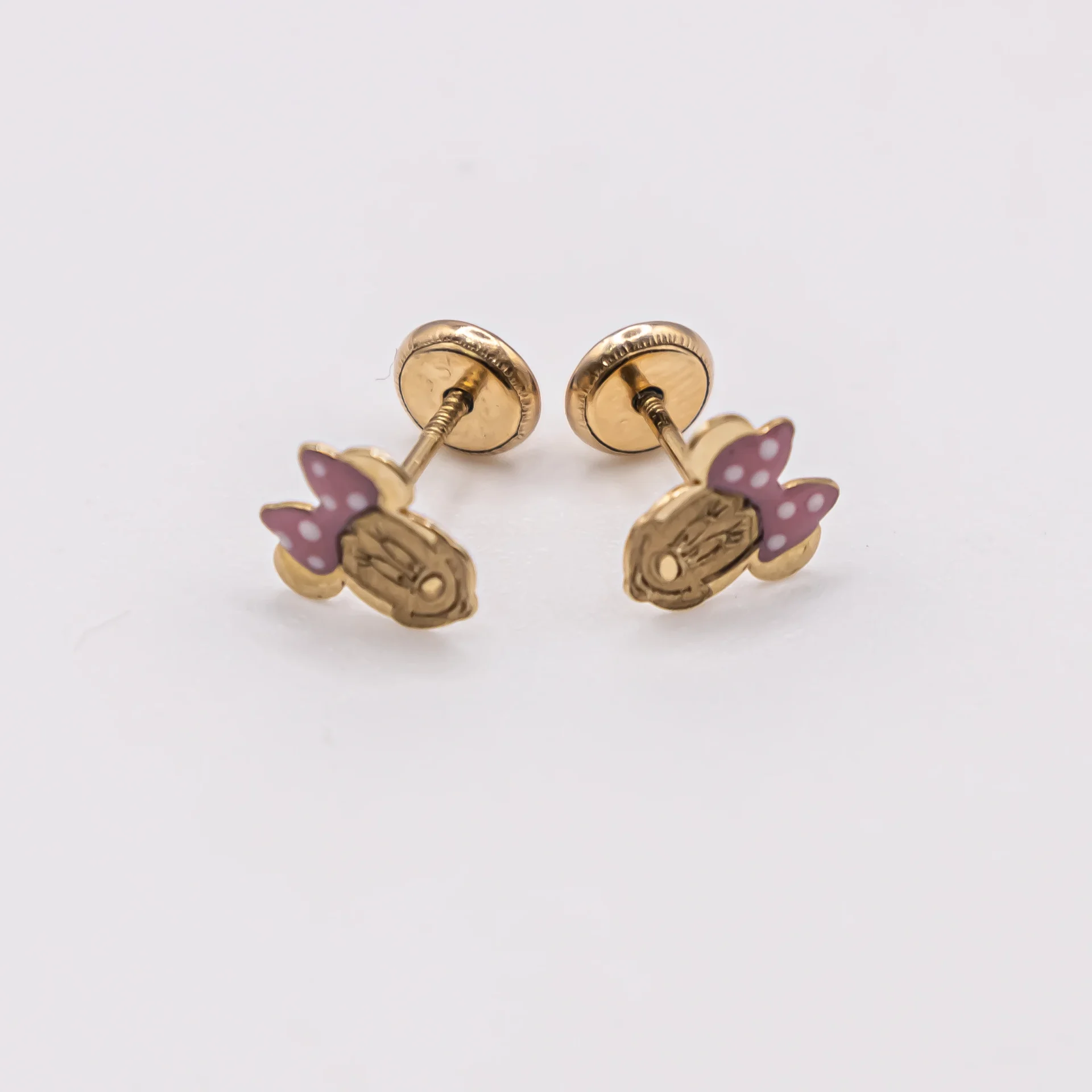 Aretes de Mini Mause  con lazo rosa
